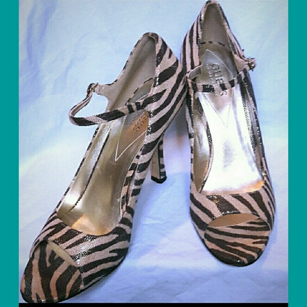 Guess Brown Tone Suede Zebra Print Stilettos 7.5m
