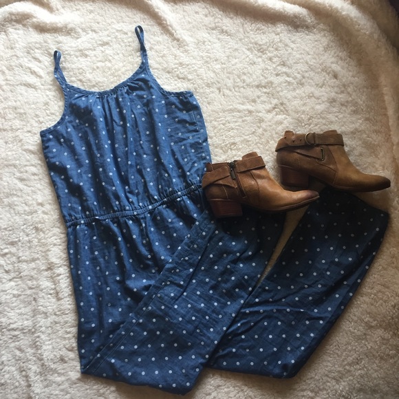 Pants - Spaghetti strap polka dot chambray jumper