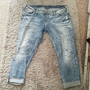 Silver brand acid wash boyfriend capris
