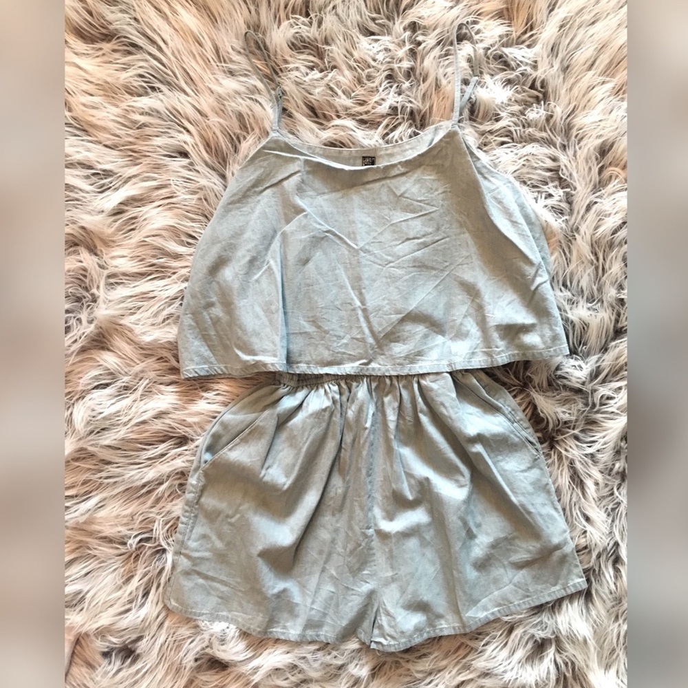 Flowy-Top Chambray Romper