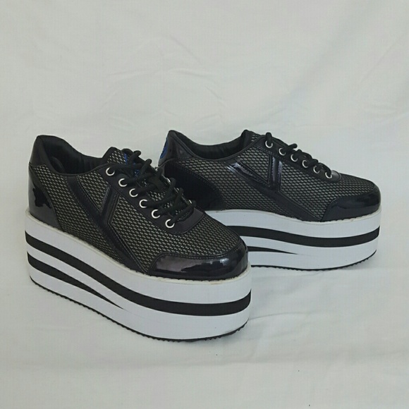 black and white striped platform sneakers