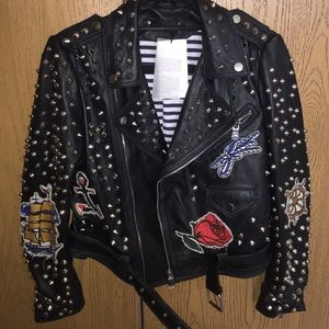 Zara Authentic leather studded vintage jacket