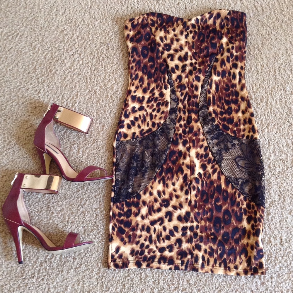 Strapless Leopard Print Mini Dress