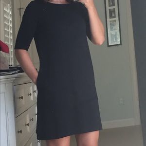 Black 3/4 sleeve shift dress pockets modest A-line