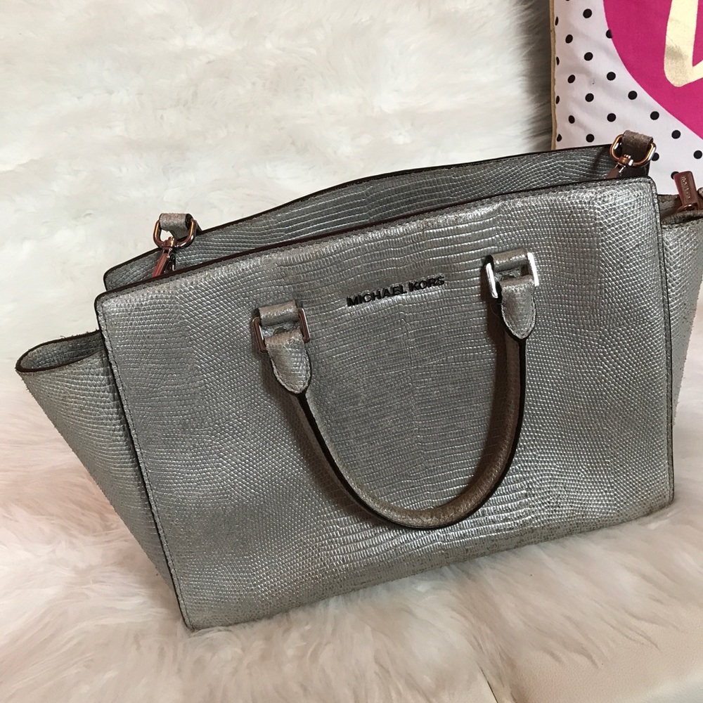 Michael Kors silver handbag leather authentic