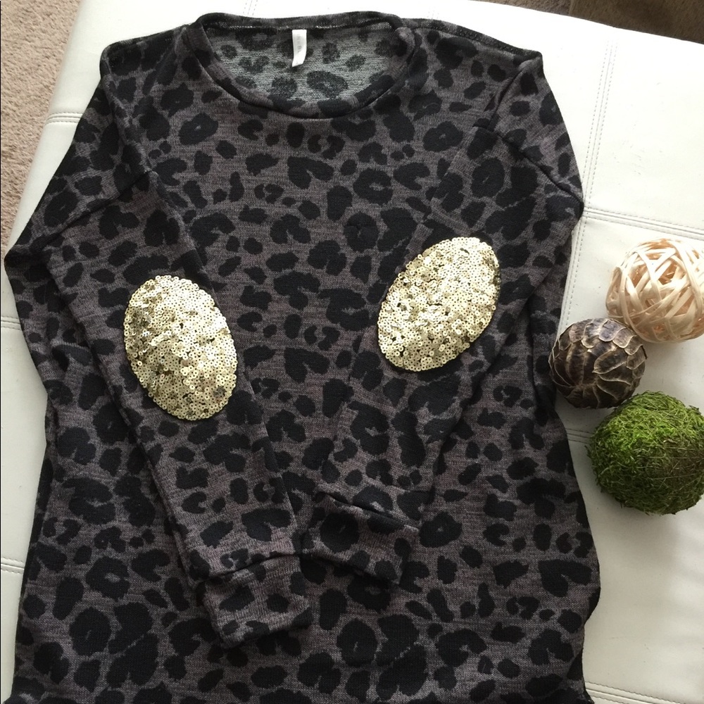 Brown and black leopard print sweater