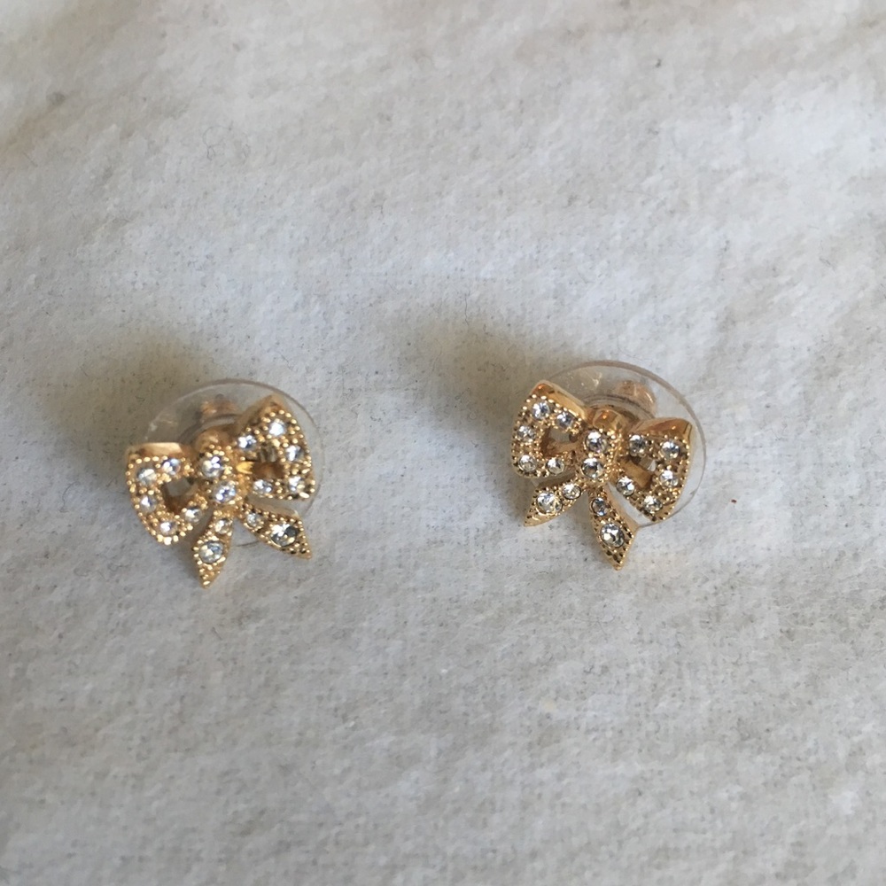 Gold Toned & CZ Bow Earrings