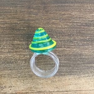 Aqua and yellow spiral glass ring