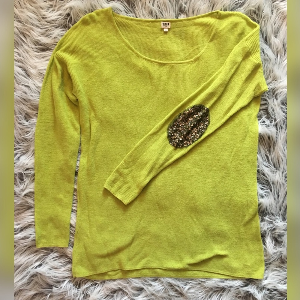 Green Sweater with Sequin Elbow Patches