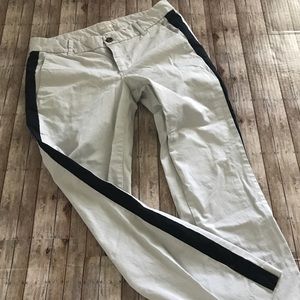 J. Crew Khaki Pants with Black Tuxedo Stripe