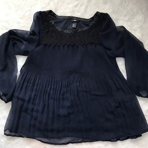 H&M navy sheer top (not see through) only sleeves