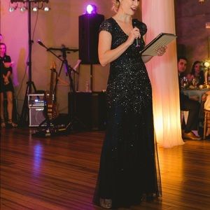 Only worn once Adrianna Papell Beaded Navy Gown