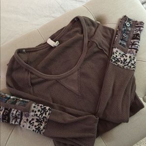 Free People thermal Top with Ornate Cuffs Small