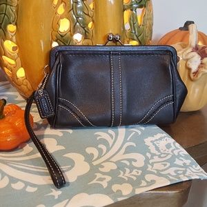 COACH Black Leather Snap Closure Wristlet LIKE NEW