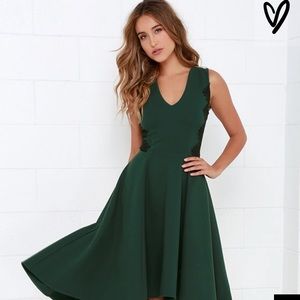 Cocktail Dress | Dark Green With Lace High Low