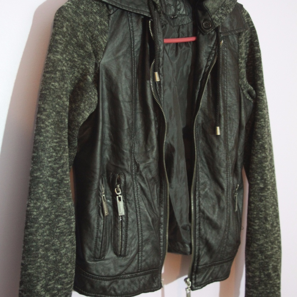 Sweater Faux Vest Pleather Jacket
