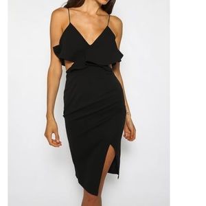 Black midi front slit dress