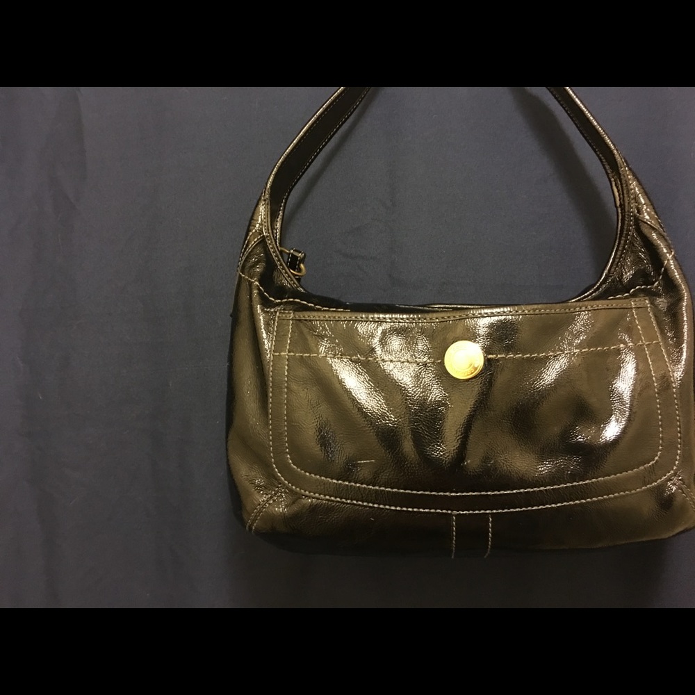 Black patent leather coach purse