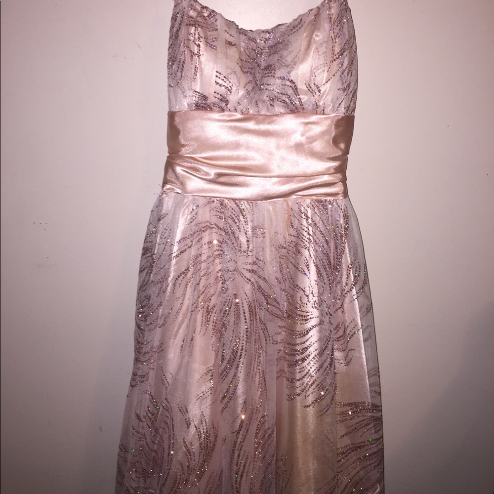 Gold and shimmery strapless homecoming dress