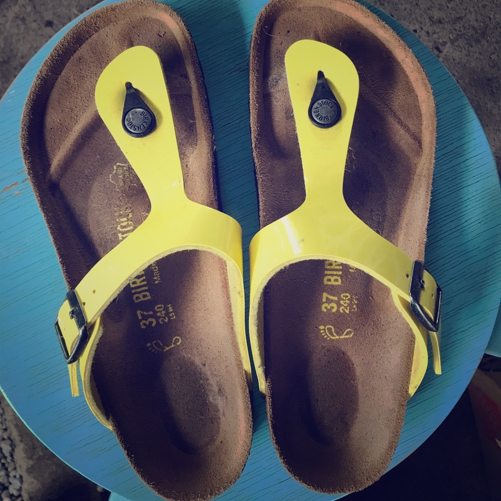 yellow birkenstock sandals