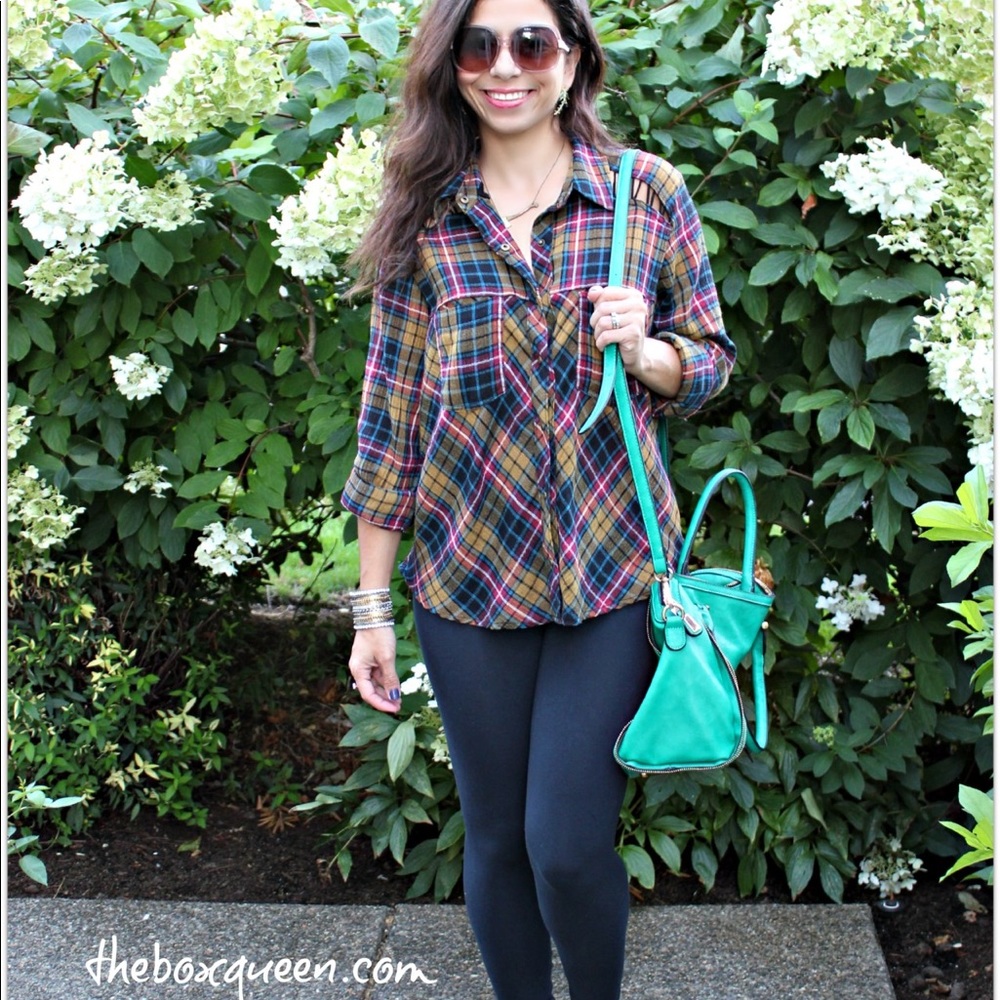 Free People Plaid Shirt with Shoulder Detail
