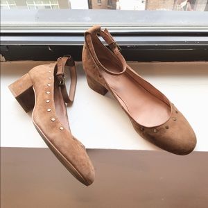 Madewell Inez Stud Ankle Strap Suede Block Heel 8
