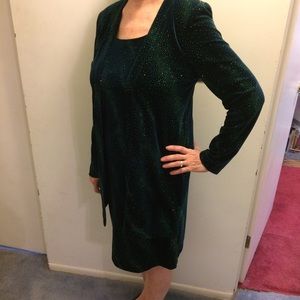 Emerald velvet sparkled long sleeve dress