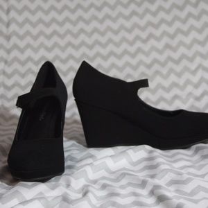Black MaryJane Wedges