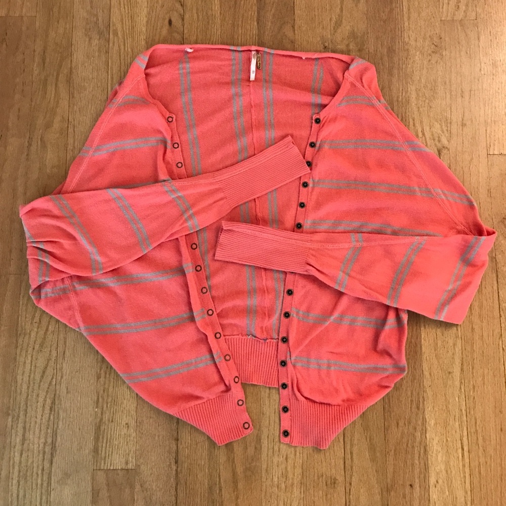 Free People flowy pink w/ grey stripes sweater