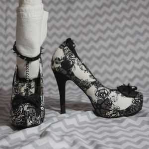 Abbey Dawn Skull and Rose Spiked Heels