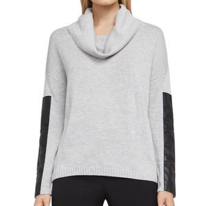 NWOT BCBG cowl neck sweater with leather accent