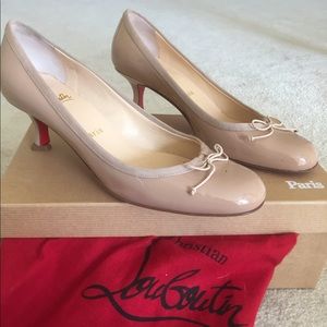 Christian Louboutin nude patent kitten heel
