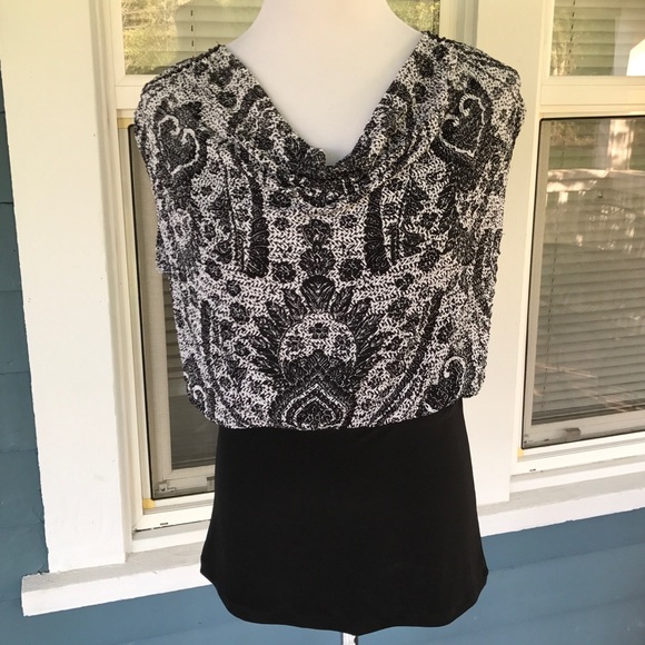 Cocomo Tops - COCOMO B&W Banded Cowl Drape Top