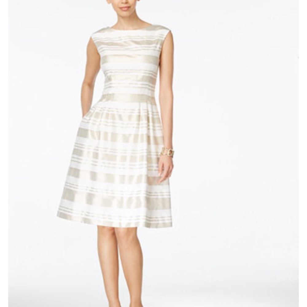 Vince Camuto Gold and white strip dress