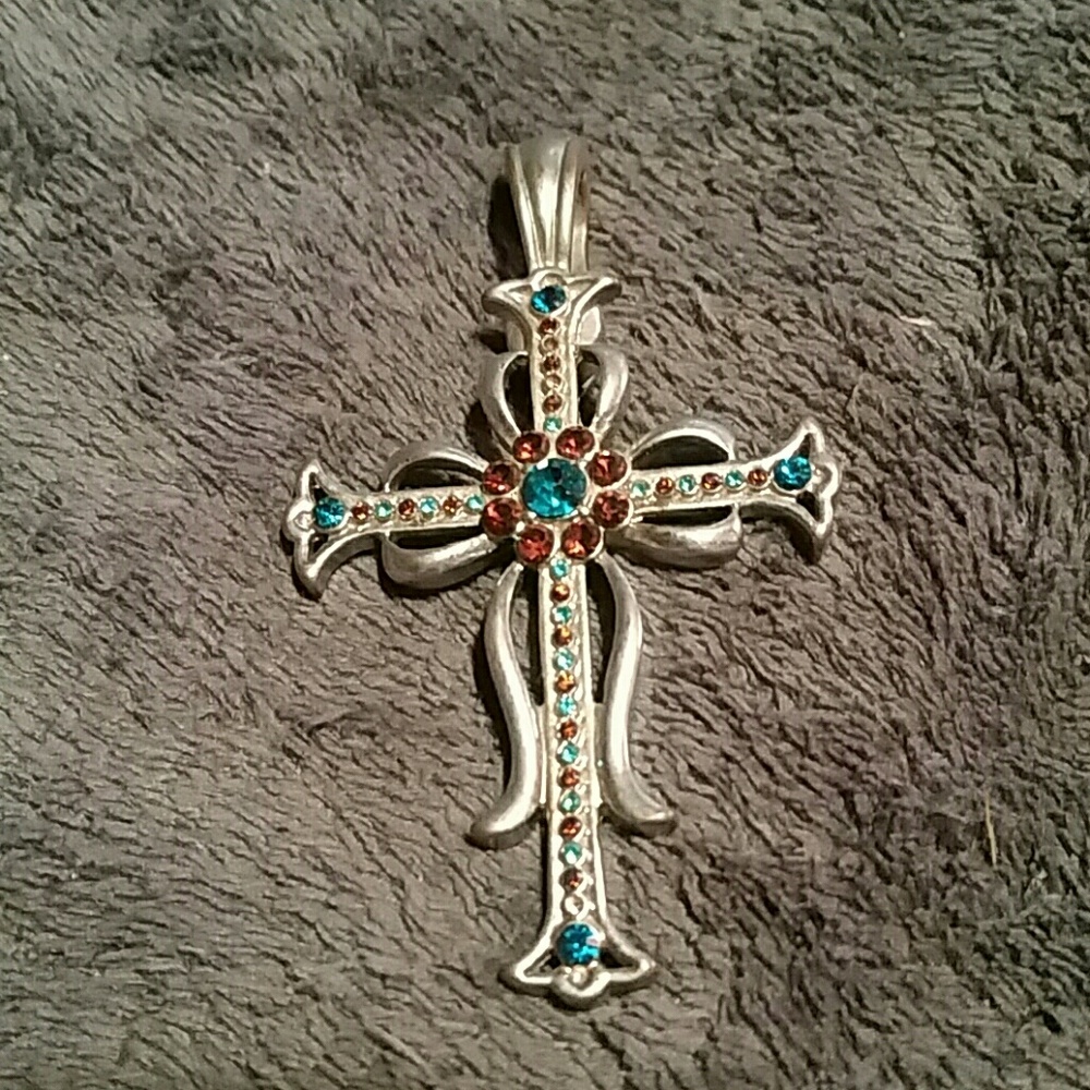 Brown and blue bling cross