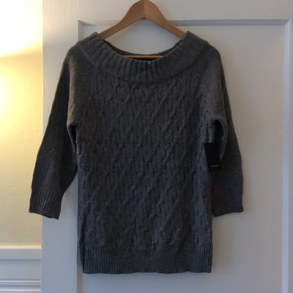 Angeleno Fall Grey Sparkle Sweater Boatneck Knit M
