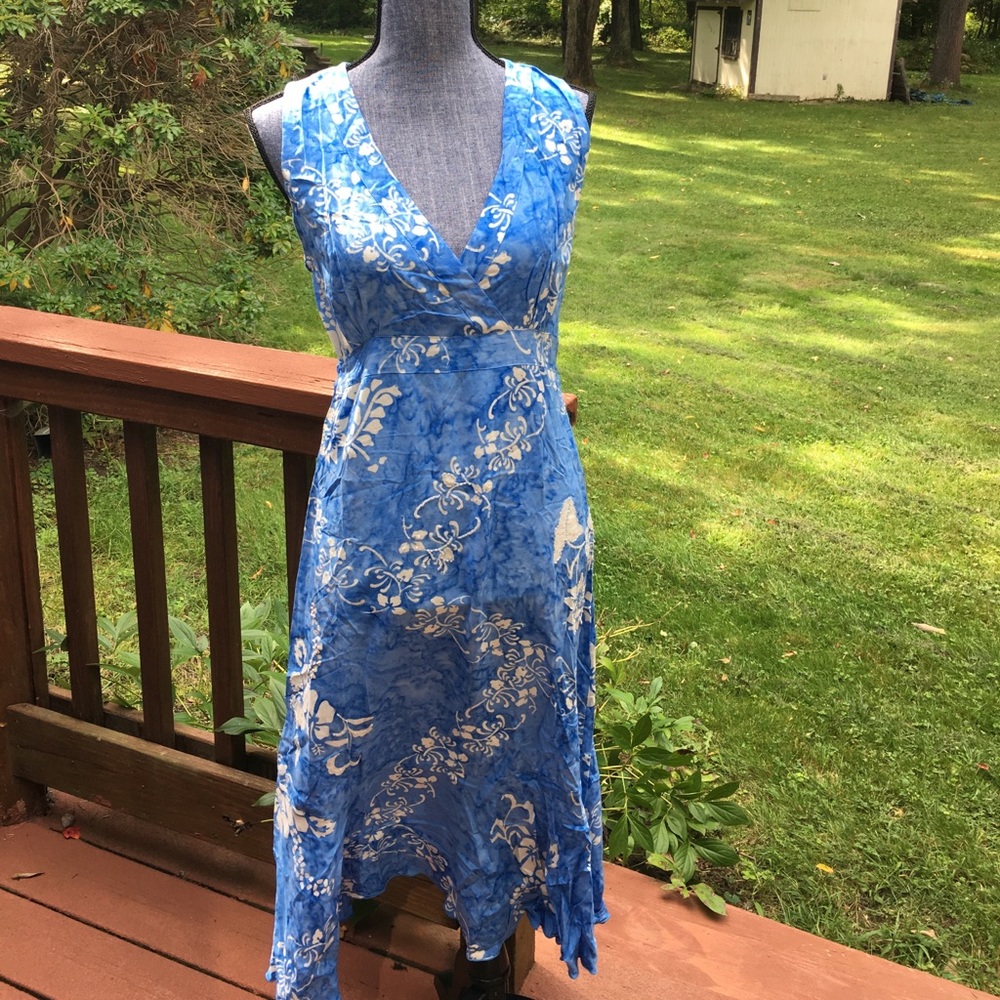 Blue and white batik midi dress