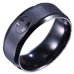 Black Stainless Steel BATMAN Insignia Emblem Embossed Engraved 8mm Band Ring