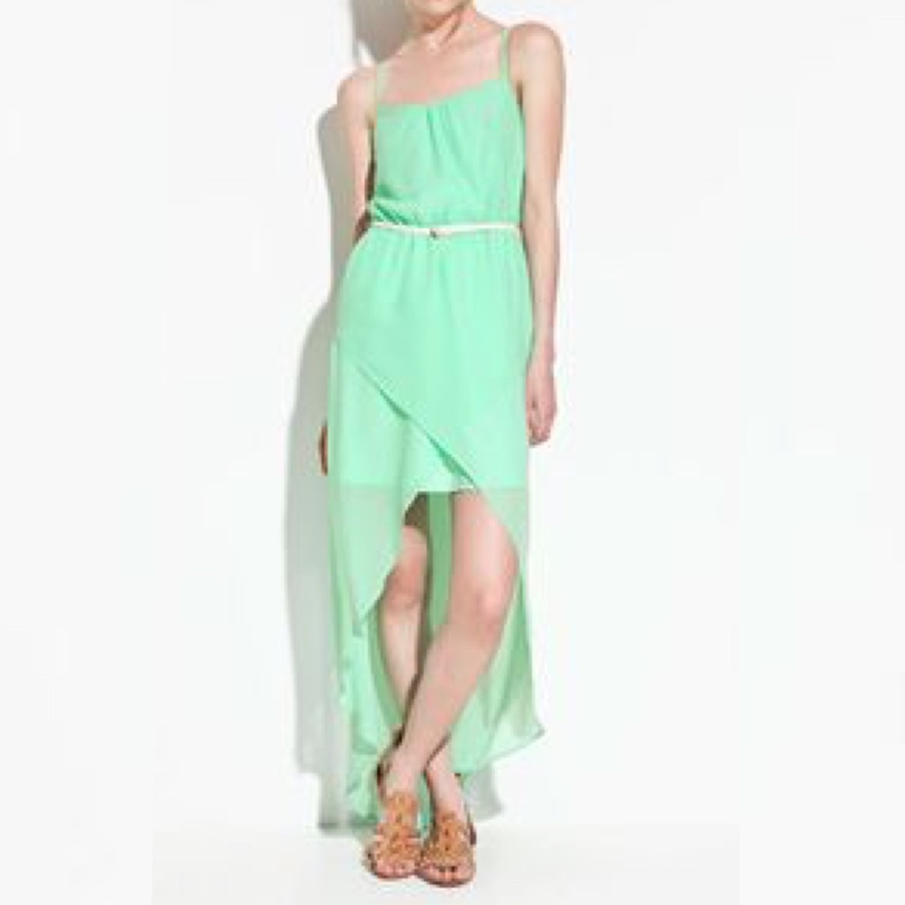 Zara Trafaluc - Mint High-low Chiffon Dress w Belt