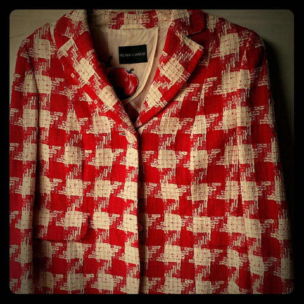 Rena Lange cherry/ivory tweed blazer