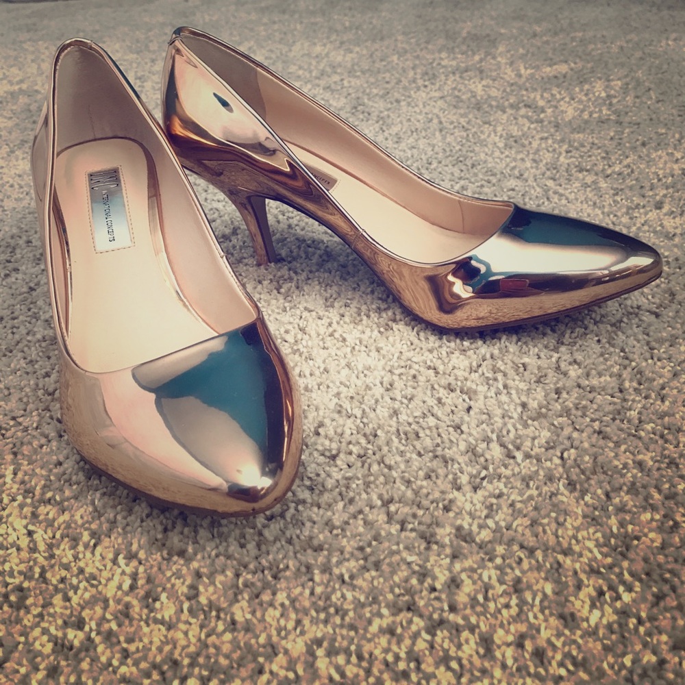 INC rose gold metallic heels