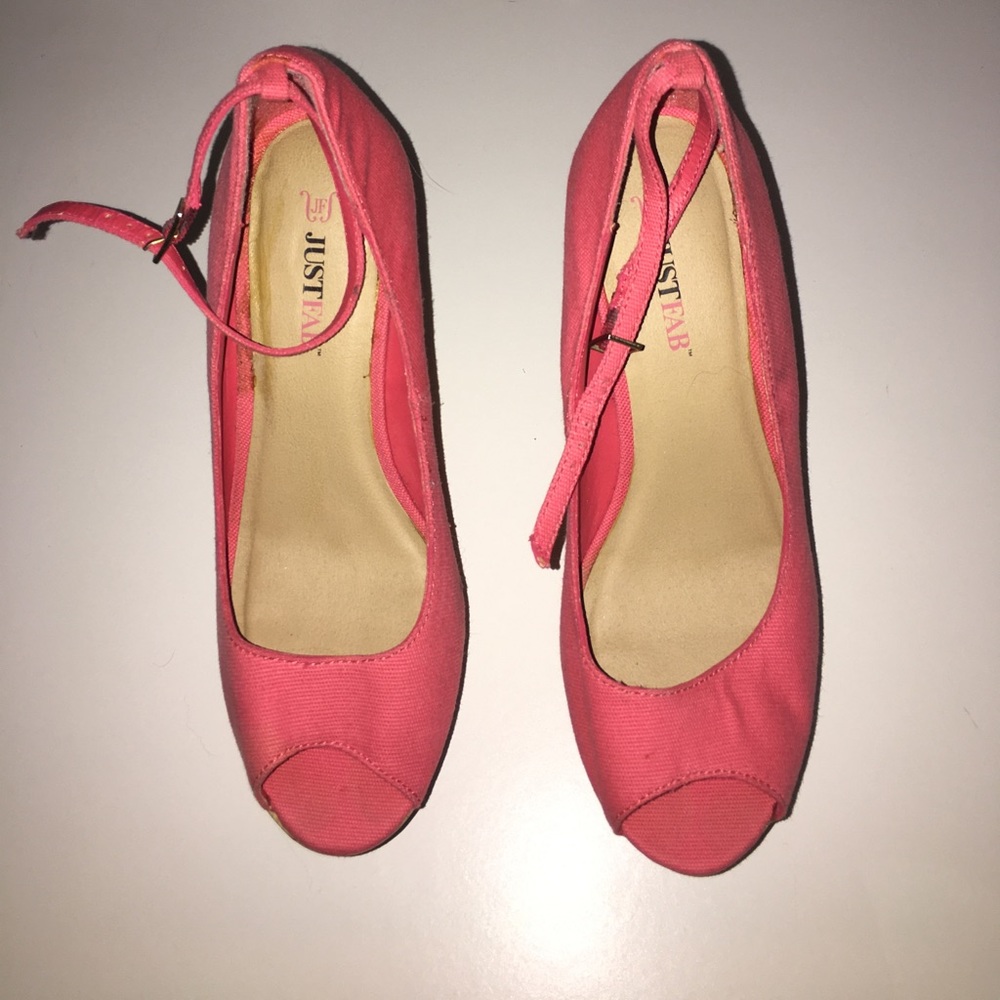 Coral Peep Toe Wedges