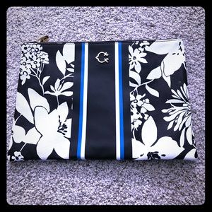 C Wonder black and white floral zippered clutch