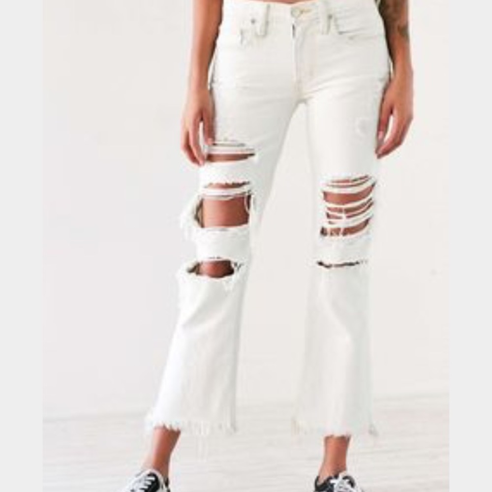 UO BDG destructed crop kick flare jean