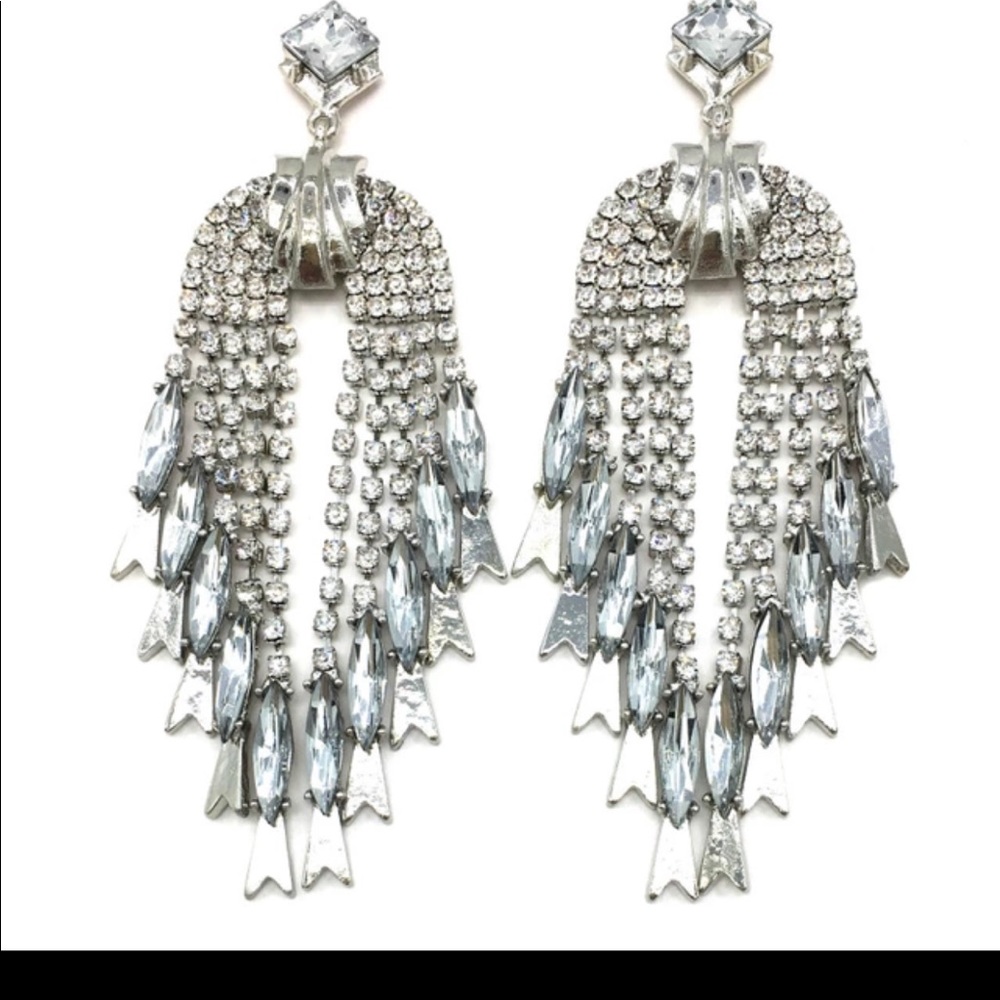 Silver Plated Statement Crystal Drop Earrings - image 2