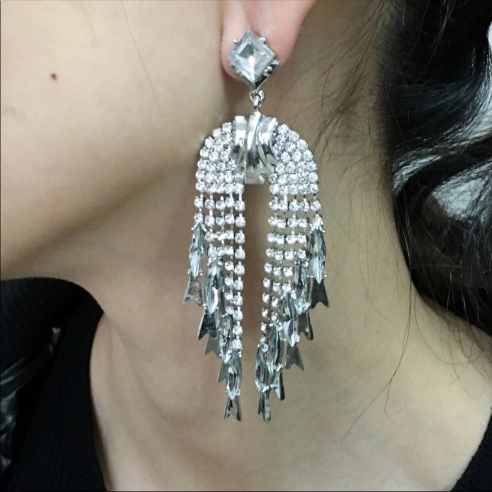 Silver Plated Statement Crystal Drop Earrings - image 4