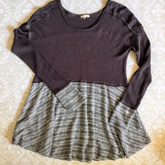 Mystree Tops - Grey Thermal Long Sleeve Tunic Top