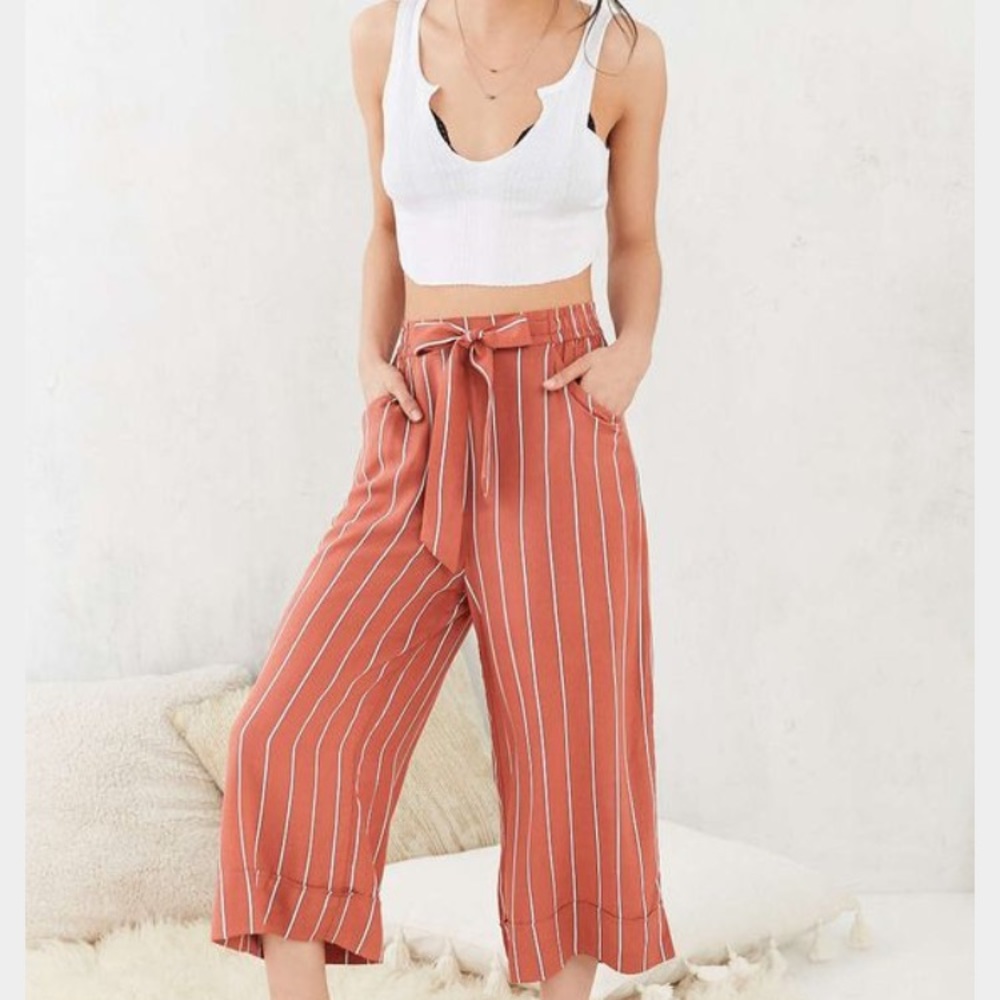 SOLD UO orange pin stripe tie crop pant