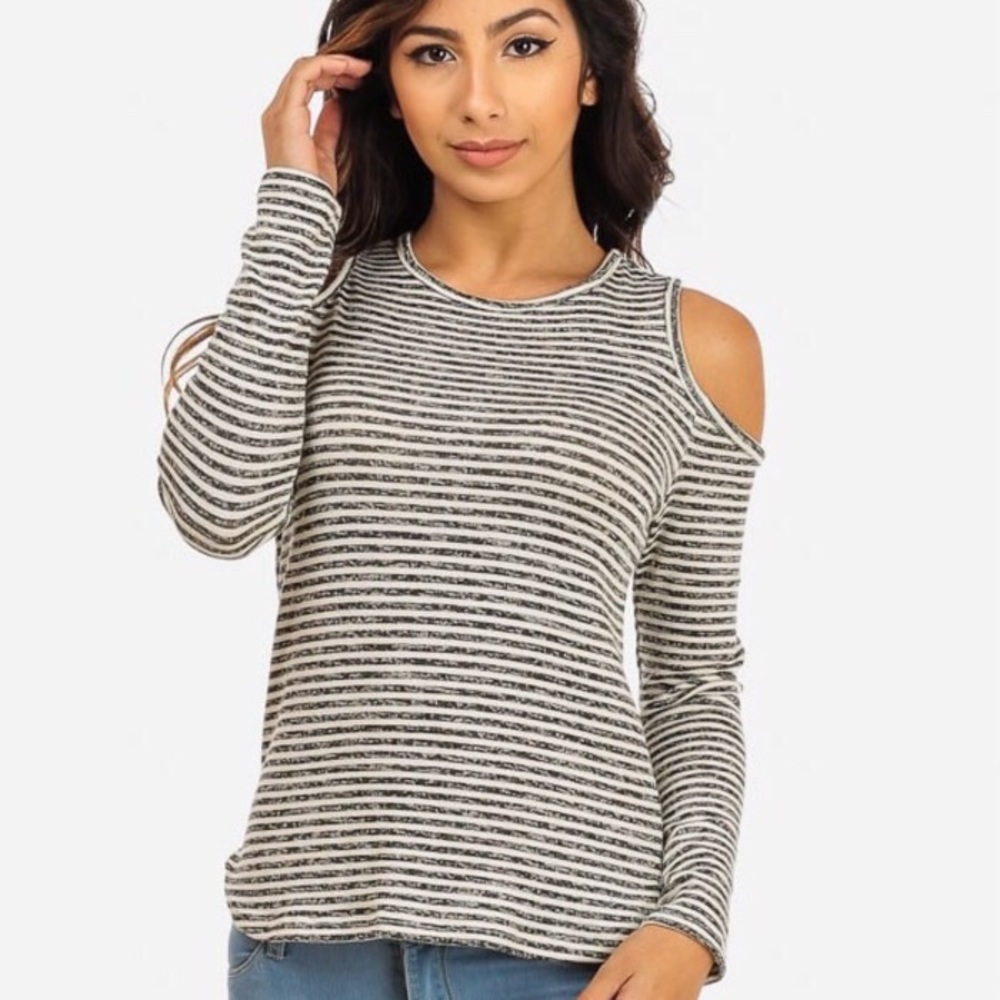 Stripe cold shoulder long sleeve
