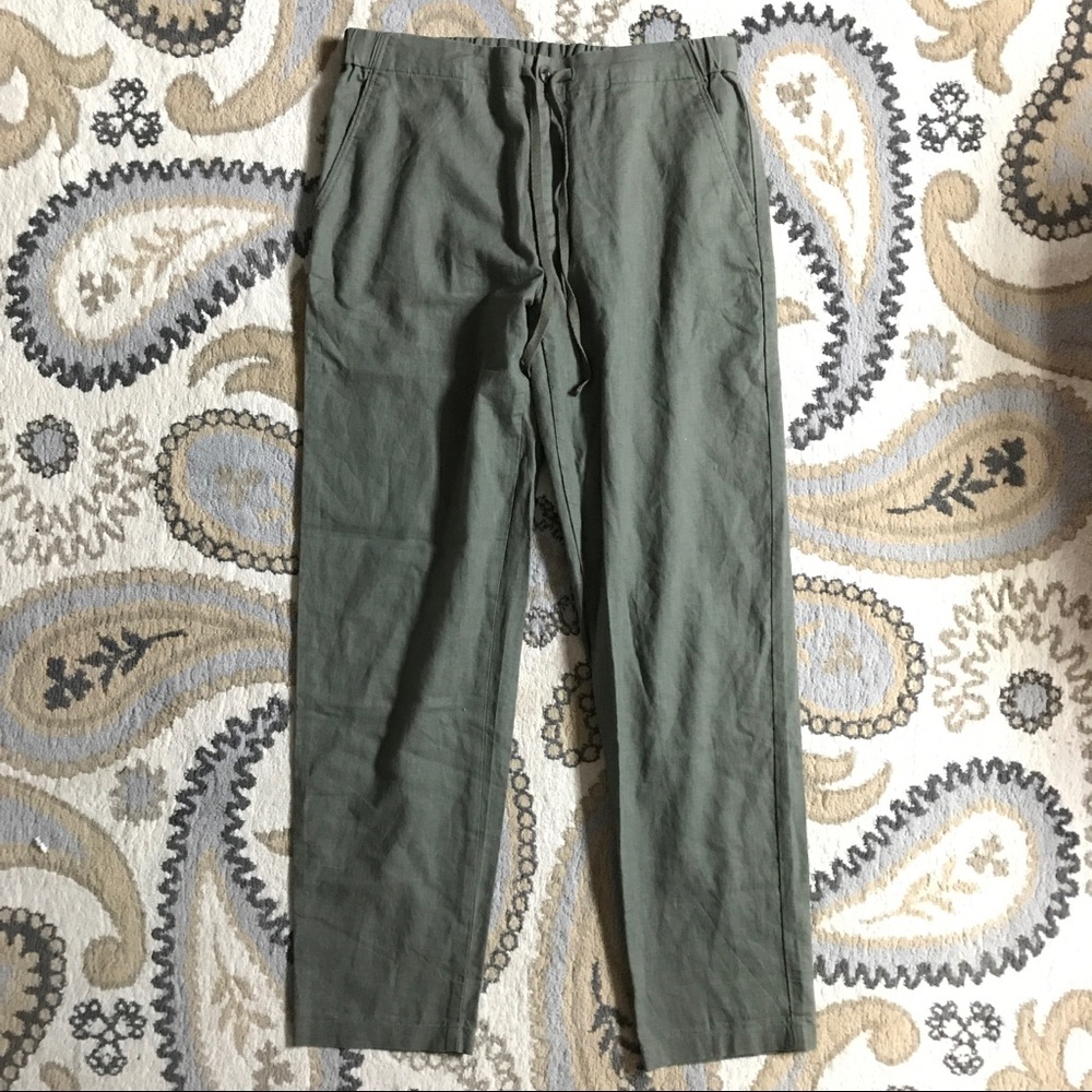 Uniqlo Cotton/Linen Relaxed Pants in Olive